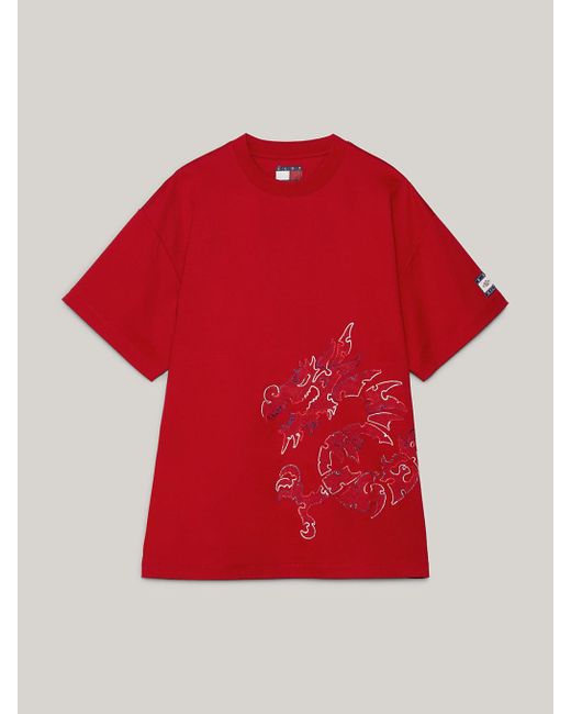 T-shirt mixte Tommy x CLOT à motif dragon Tommy Hilfiger pour homme en coloris Red