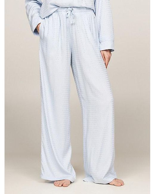Tommy Hilfiger White Jacquard-Pyjamahose mit gleichfarbigem Logo