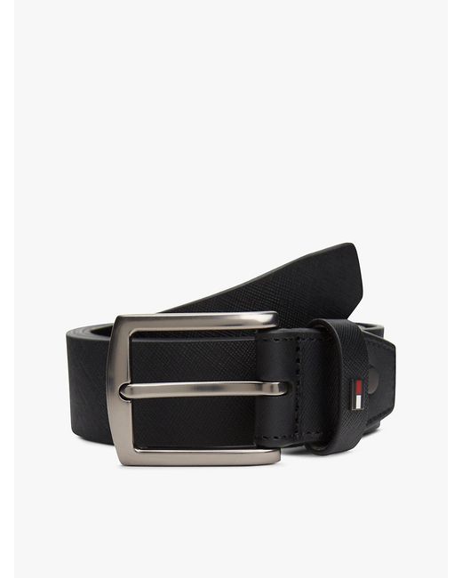Tommy Hilfiger Black Denton Adjustable Textured Leather Belt for men