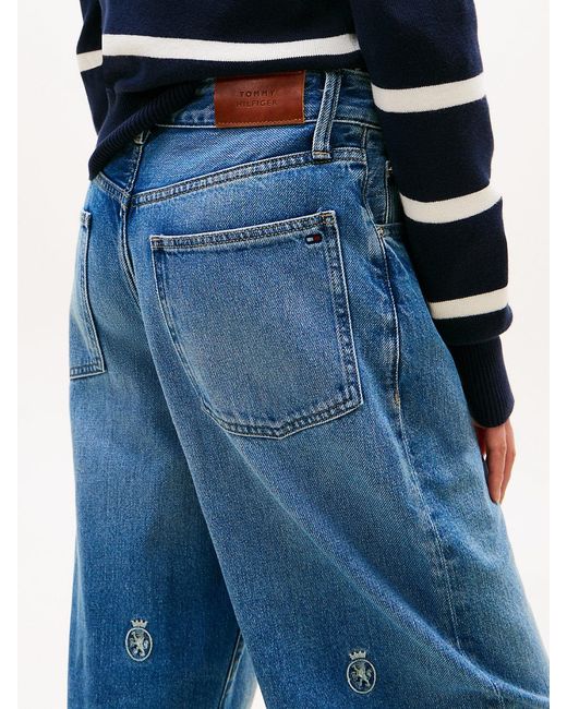 Tommy Hilfiger Blue Crest Embroidery Mid Rise Barrel Leg Jeans