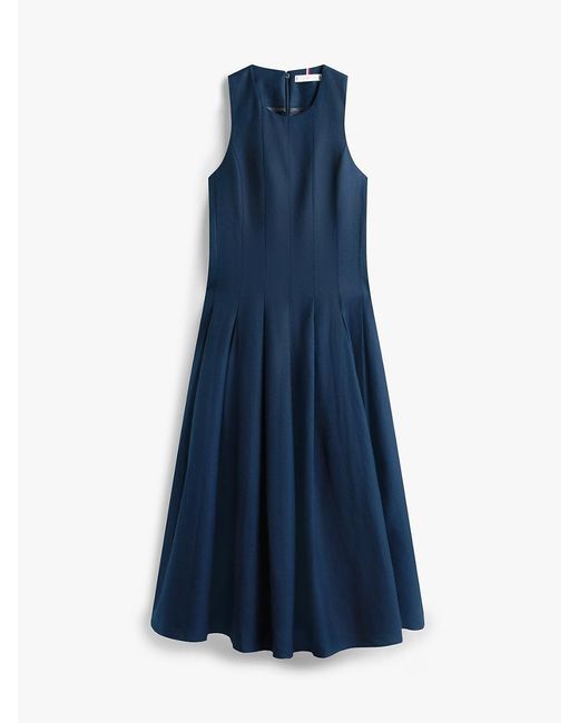 Tommy Hilfiger Blue Tone Button Linen Blend Midi Dress