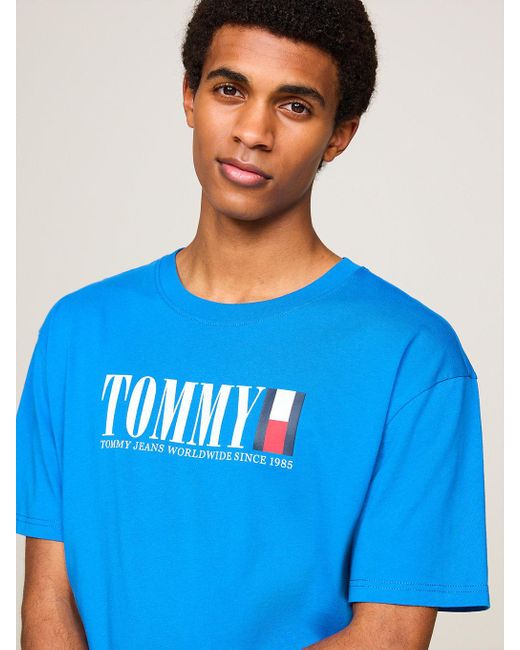 T-shirt Tommy Flag à col ras-du-cou et logo Tommy Hilfiger pour homme en coloris Blue