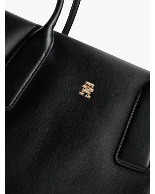 Tommy Hilfiger Black Essential Metallic Logo Tote Bag