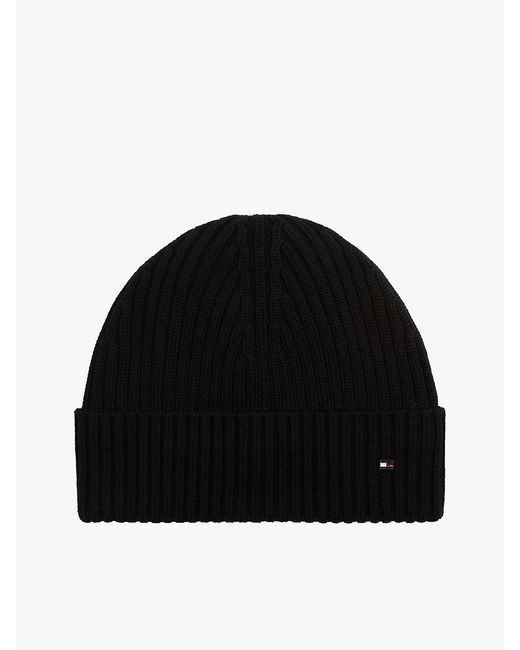 Tommy Hilfiger Black Hilfiger Flag Pure Wool Beanie for men