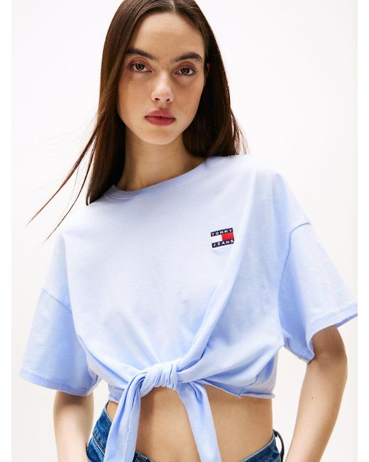 Tommy Hilfiger Blue Tommy Badge Cropped Knot T-shirt