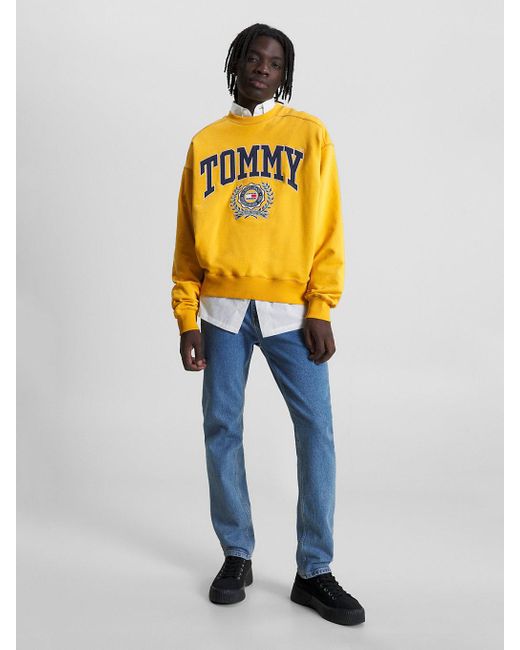 Tommy Hilfiger Yellow College Boxy Fit Logo Sweatshirt for men