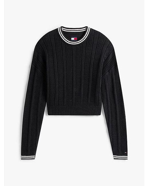 Jersey Amplio De Punto Trenzado Con Logo Tommy Hilfiger de color Black
