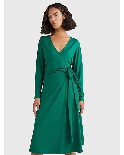 Vestido cruzado de manga larga de Tommy Hilfiger de color Verde | Lyst