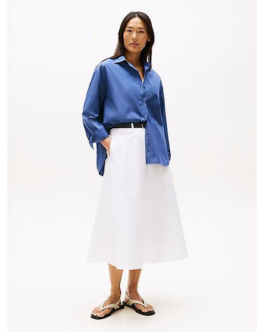 Tommy Hilfiger Oversized Poplin Overhemd Met Verstelbare Manchetten in het Blue