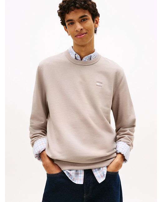 Tommy Hilfiger Natural Tommy Badge Terry Crew Neck Sweatshirt for men