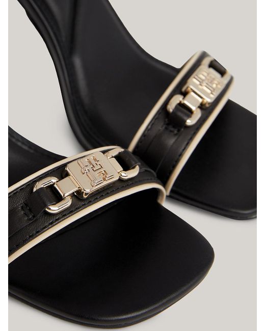 Tommy Hilfiger Black Th Monogram Horsebit Leather Heeled Sandals