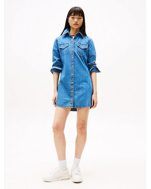 Tommy Hilfiger Denim Mini-Overhemdjurk in het Blue
