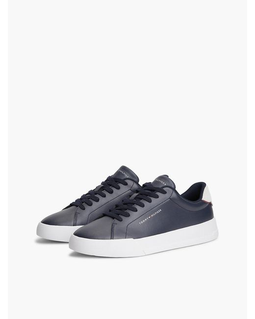 Tommy Hilfiger Blue Logo Court Trainers With Leather for men