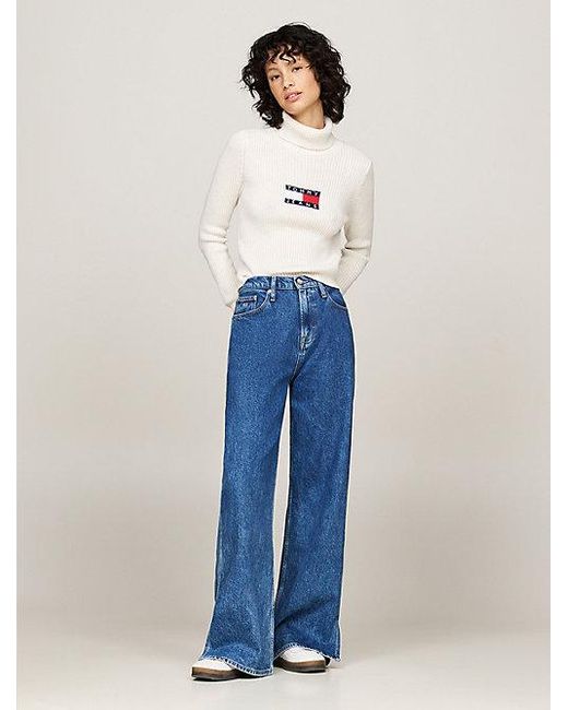 Tommy Hilfiger White Strickpullover TJW MELANGE TRTLNCK SWEATER mit Logo-Flag
