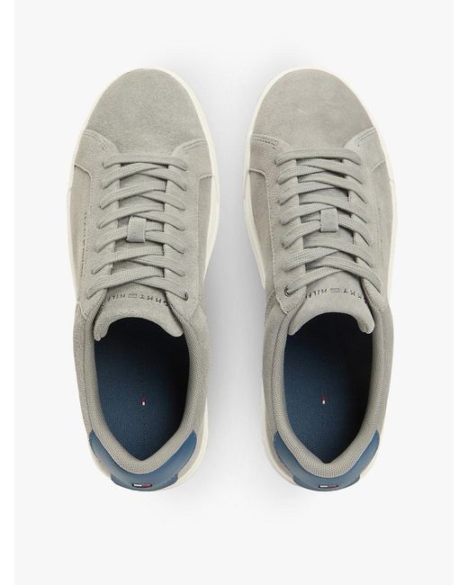 Tommy Hilfiger White Contrast Heel Suede Court Trainers for men