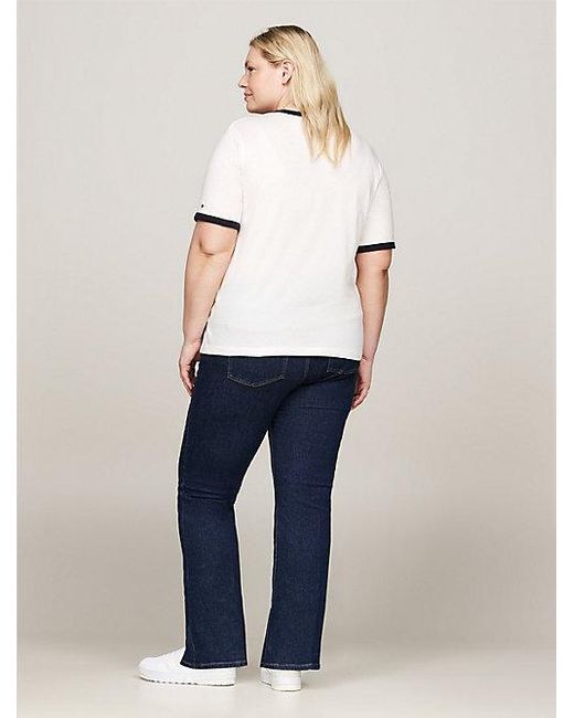Tommy Hilfiger White Curve Varsity T-Shirt mit Kontrast-Besatz
