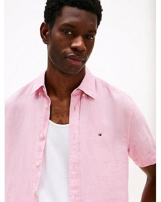 Tommy Hilfiger Gewaschenes Hemd Aus Reinem Leinen in Pink für Herren