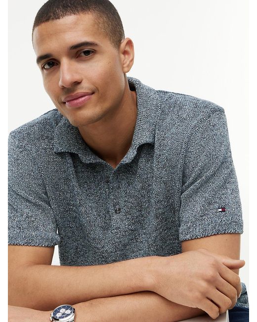 Tommy Hilfiger Blue New York Label Relaxed Fit Mouliné Polo Shirt for men