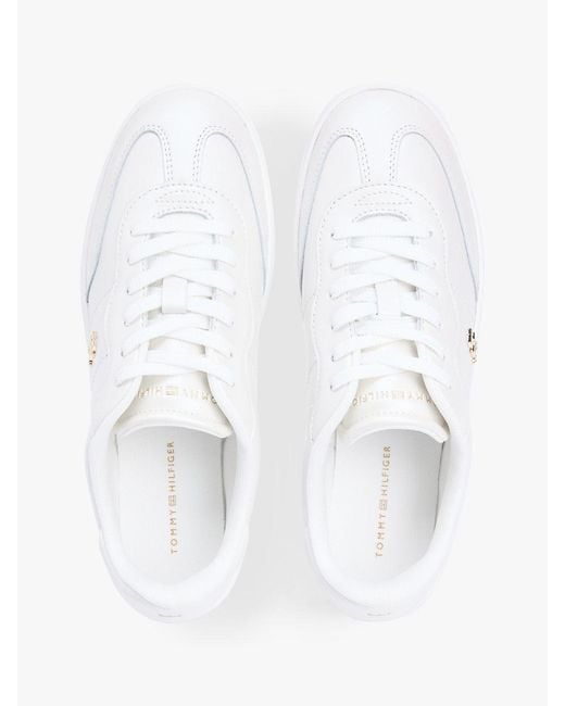 Tommy Hilfiger White Th Monogram Metallic Trainers With Leather