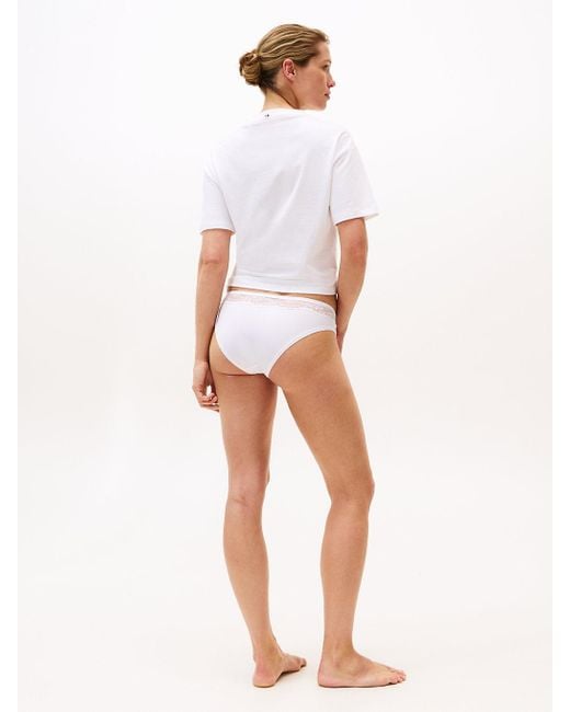 Culotte Brésilienne En Microfibre À Dentelle Tommy Hilfiger en coloris White