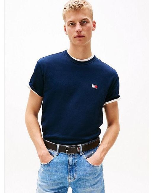 Tommy Hilfiger T-Shirt Met Ronde Hals En Tommy-Badge in het Blue voor heren