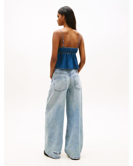 Tommy Hilfiger Blue Chambray Spaghetti Strap Slim V-Neck Top