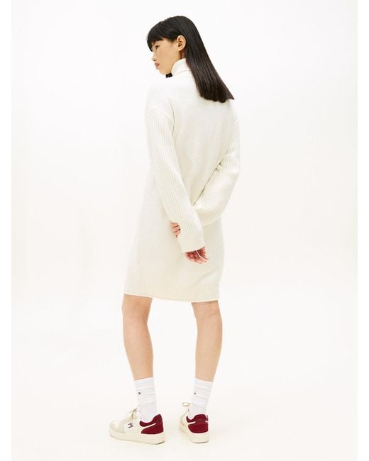 Tommy Hilfiger White Tommy Flag Relaxed Mini Jumper Dress
