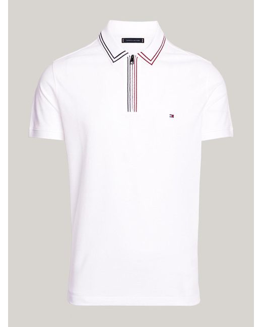 Tommy Hilfiger White Zip Placket Tipped Regular Fit Polo for men
