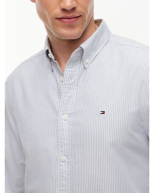 Tommy Hilfiger White Heritage Oxford Stripe Regular Long Sleeve Shirts for men