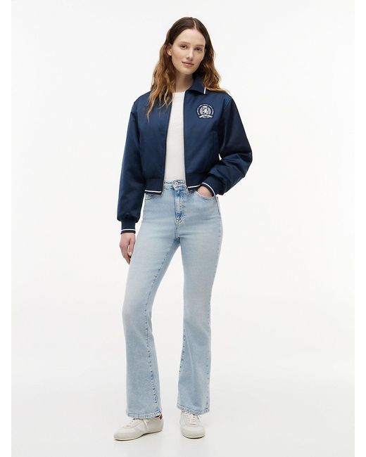 Tommy Hilfiger Blue Back Logo Patch Satin Varsity Jacket