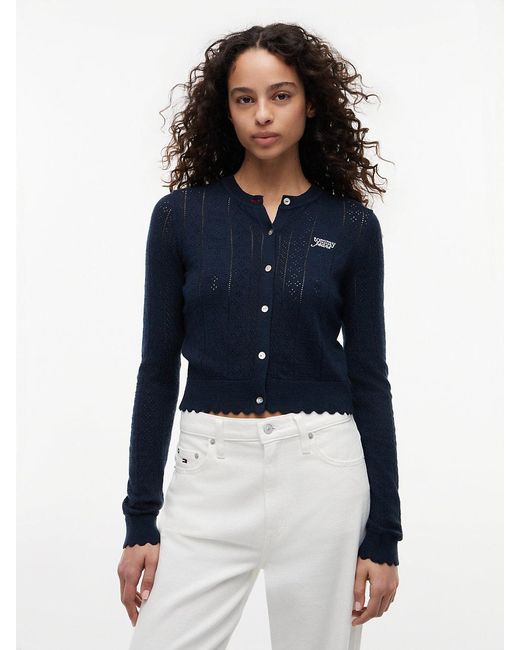 Tommy Hilfiger Blue Slim Pointelle Flag Cardigan