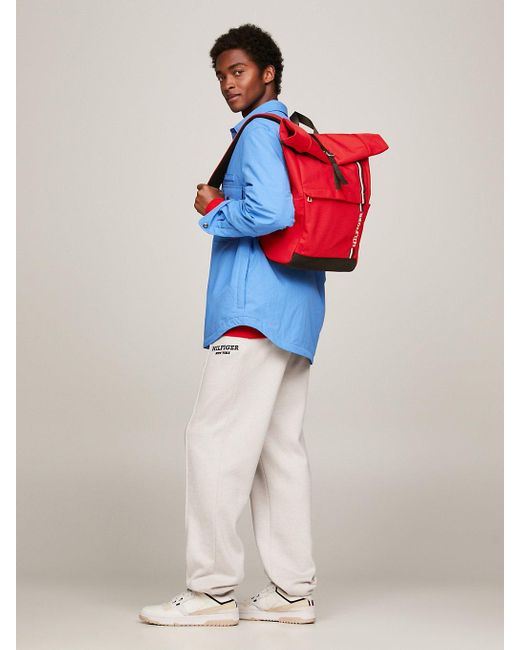 Tommy Hilfiger Red Hilfiger Monotype Logo Roll-top Backpack for men