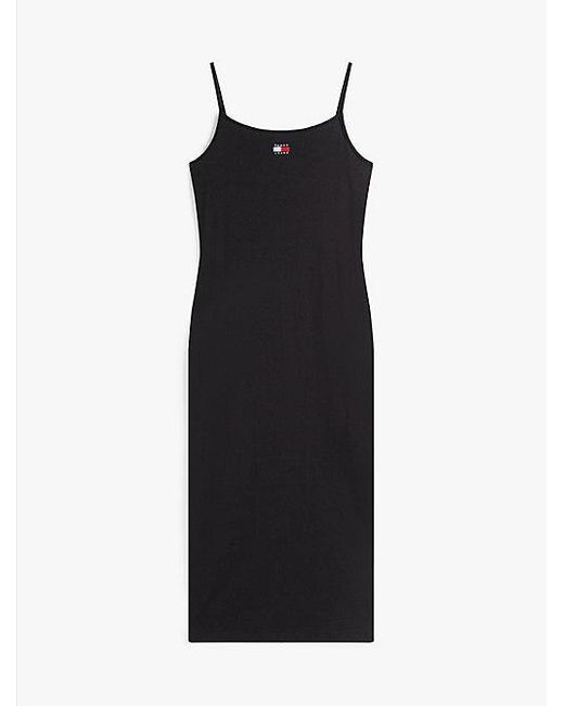 Tommy Hilfiger Black Tommy Badge Slim Fit Geripptes Midi-Kleid