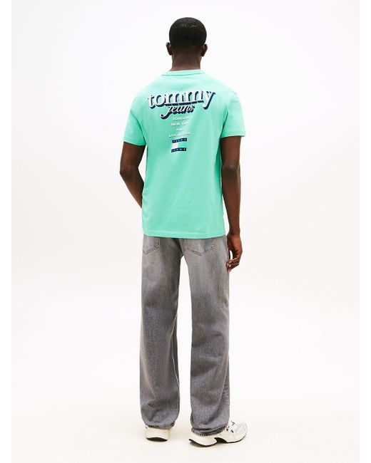 T-Shirt Signature Con Logo Sul Retro di Tommy Hilfiger in Green da Uomo