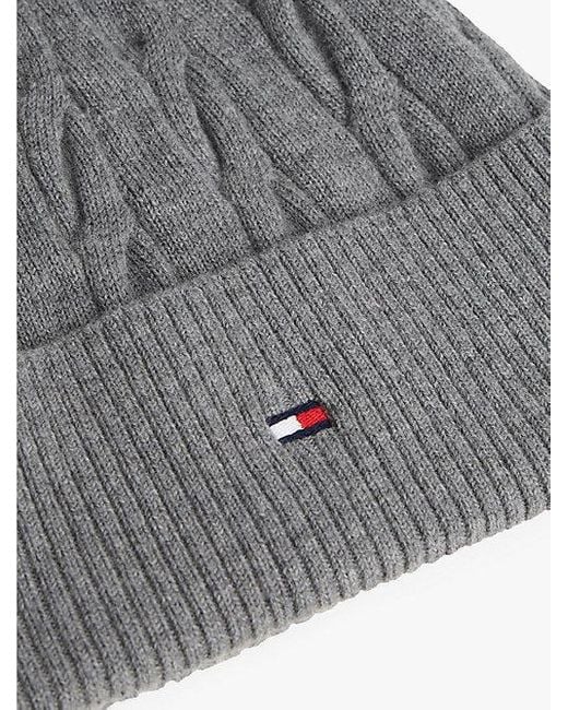 Tommy Hilfiger Hilfiger Flag Kabelgebreide Wolmix Beanie in het Gray voor heren