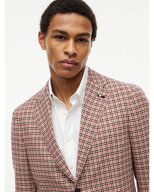 Tommy Hilfiger Natural Regular Fit Micro Check Single Breasted Blazer for men