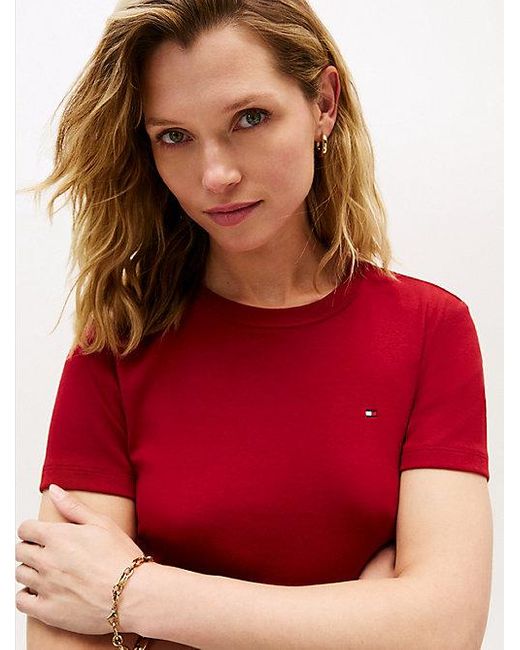 Tommy Hilfiger Slim Fit T-shirt Met Ronde Hals in het Red
