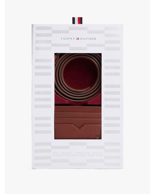 Set Regalo Cintura E Porta Carte Con Stemma di Tommy Hilfiger in Red da Uomo