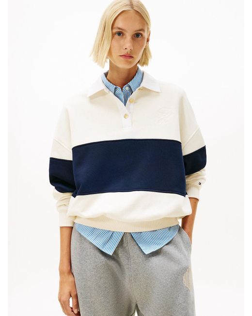 Tommy Hilfiger Blue Tone Button Relaxed Rugby Sweatshirt