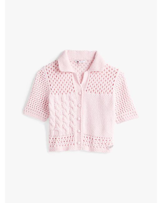 Cardigan En Tricot À Manches Courtes Col Polo Tommy Hilfiger en coloris White