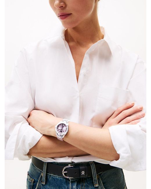 Tommy Hilfiger Gray Th Monogram Lavender Dial Bracelet Watch