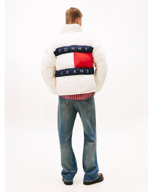 Tommy Hilfiger White Back Logo Relaxed Hooded Puffer Jacket for men
