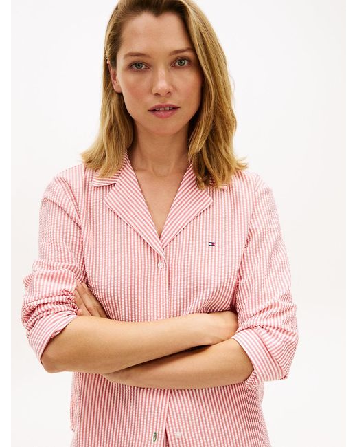 Tommy Hilfiger Pink Essential Seersucker Pyjama Shirt