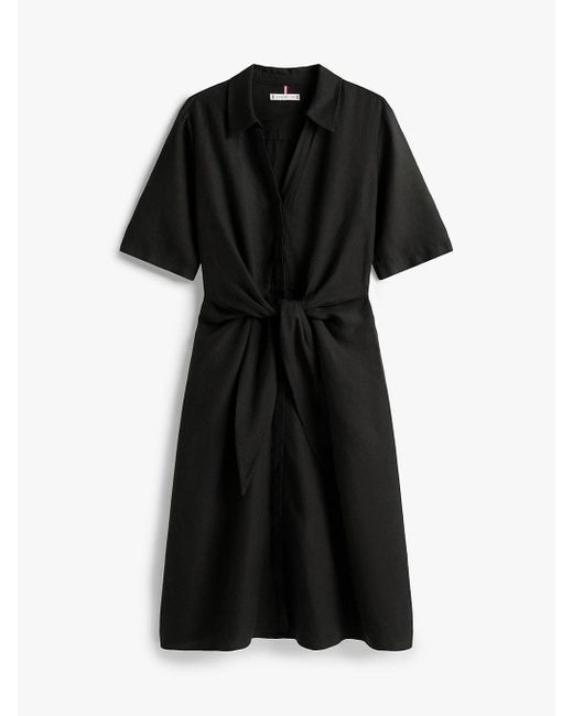 Tommy Hilfiger Black Relaxed Midi Linen Blend Shirt Dress