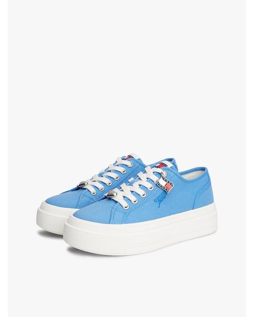 Tommy Hilfiger Blue Canvas Platform Trainers With Charms