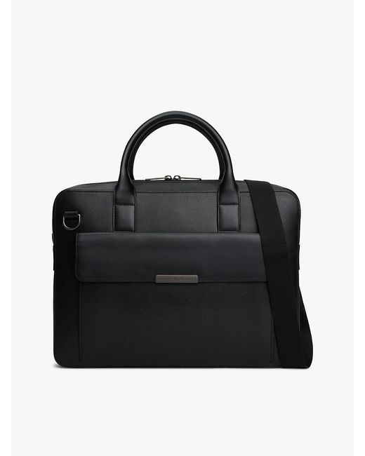 Tommy Hilfiger Black Th Business Leather Logo Laptop Bag for men