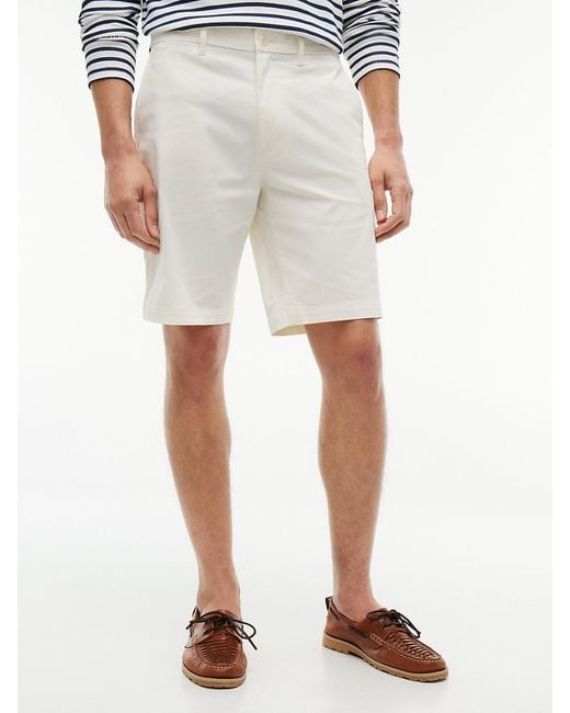Tommy Hilfiger White Denton Twill Straight Fit Chino Shorts for men