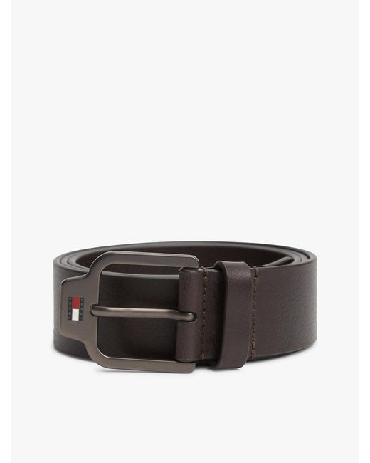 Tommy Hilfiger Brown Scanton Logo Textured Leather Belt for men