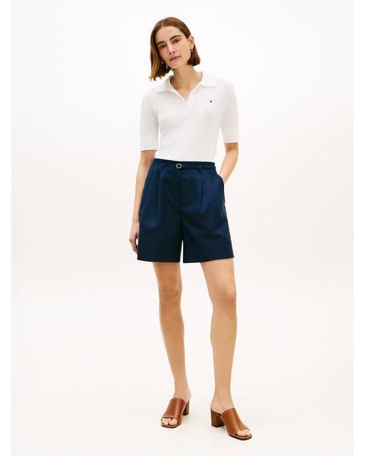 Tommy Hilfiger White Pointelle Short Sleeve Polo Jumper