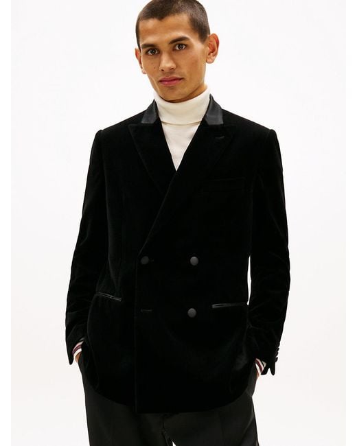 Tommy Hilfiger Black Velvet Regular Fit Double Breasted Blazer for men